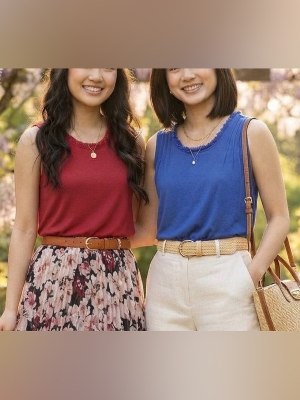 Bundle of 2 Soft Surroundings Fringe-Trim Sleeveless Tanks in Red & Blue